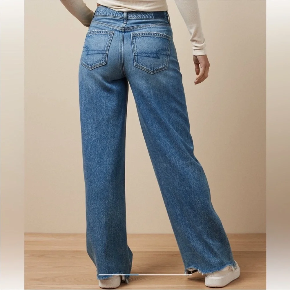 American Eagle Blue Flare Wide Leg Dreamy Drape Jeans - Picture 2 of 7